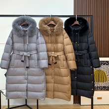 max家外贸长款羽绒服女士气质连帽狐狸毛领收腰外套欧美高端女装