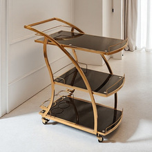 轻奢高级感餐车不锈钢三层收纳置物架可移动手推车酒店餐厅酒水车