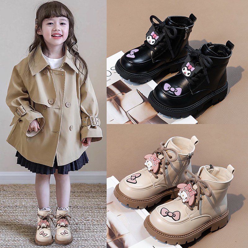 Children's Casual Cotton Leather Boots 2025 Autumn and Winter New Style Medium and Large Kidsren's Fashion Fleece-Lined Girls Cartoon Versatile Leather Boots