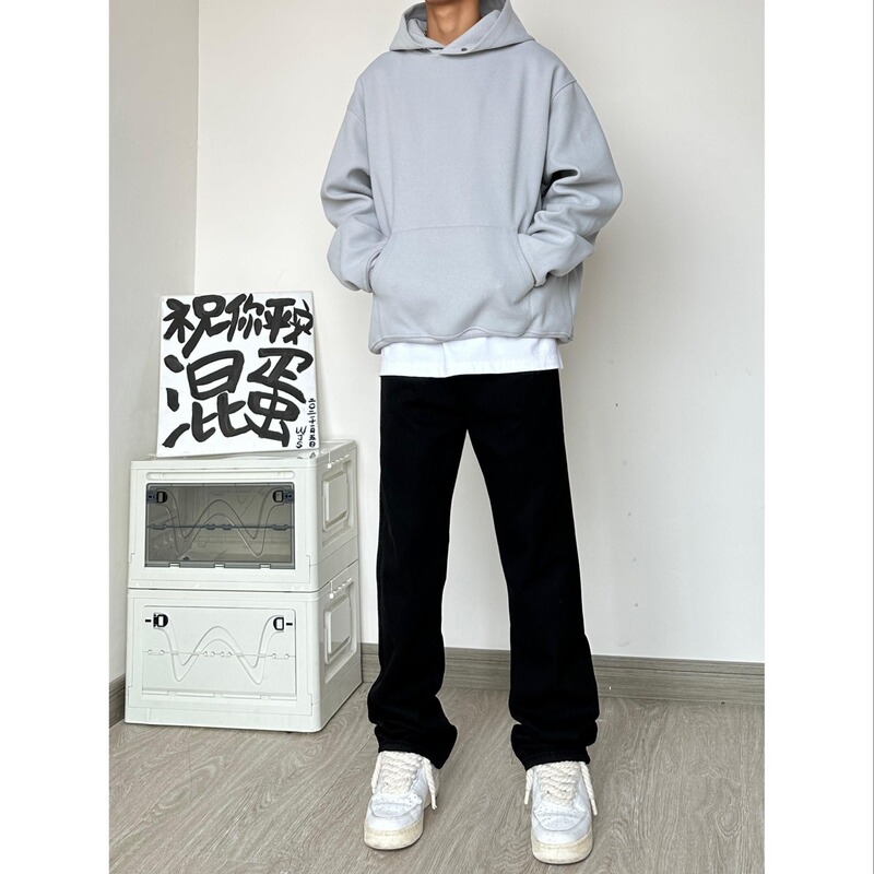 Black Scimitar Jeans Men's Loose Cleanfit Slightly Flared Straight Pants Spring and Autum Simple Pure Color Versatile Black Scimitar Jeans Men's Loose Cleanfit Slightly Flared Straight Pants Spring and Autum Simple Pure Color Versatile