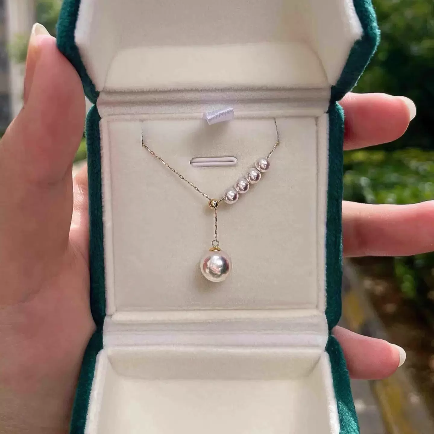 诸暨天然淡水akoya珍珠5-8mm人鱼泪项链y链S925小众设计感锁骨链