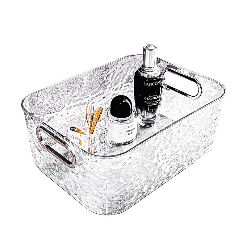 Caja de almacenamiento acrílica de lujo ligera máscara transparente de escritorio para productos de cuidado de la piel cosméticos cesta de almacenamiento bocadillos caja de acabado