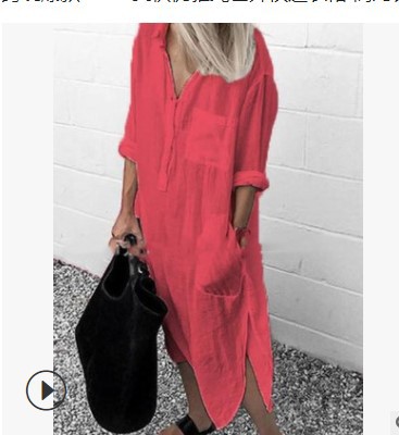 220g Weight Long Sleeve Sleeve Length Pullovers Placket Type Regular Sleeve Sleeve Type Cotton Fabric Type Long Top Length Blouse Tops Type Street Occasion Shirt Collar Neckline Regular Fit Fit Type Solid Color Pattern Summer, Spring, Autumn Season Women'S Gender Casual, Elegant Style Elegant Solid Color Slit Simple Long Dress