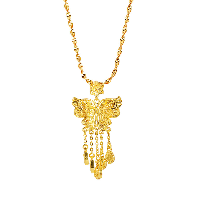 Nuevo colgante de oro de arena antiguo chino estilo palacio mariposa lirio de los valles borla colgante niña durante mucho tiempo joyería al por mayor