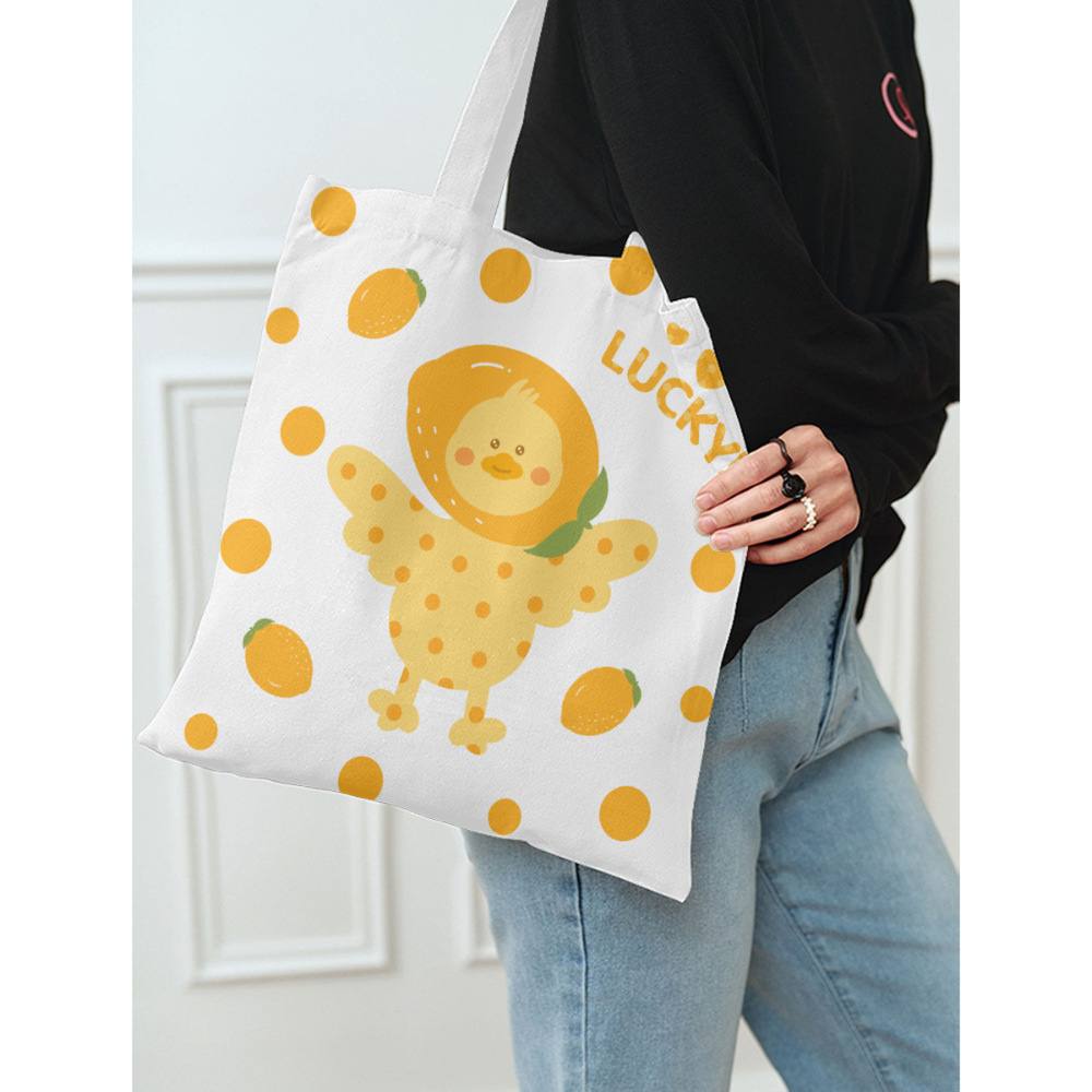 帆布袋印刷简约卡通动物水果可爱帆布大容量手提包学生大容量印刷