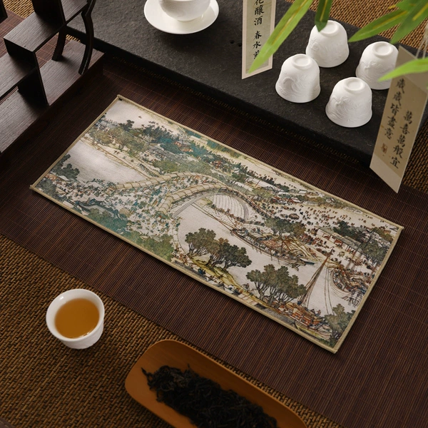 Along the River During Qingming Festival 16*30 Tea Towel