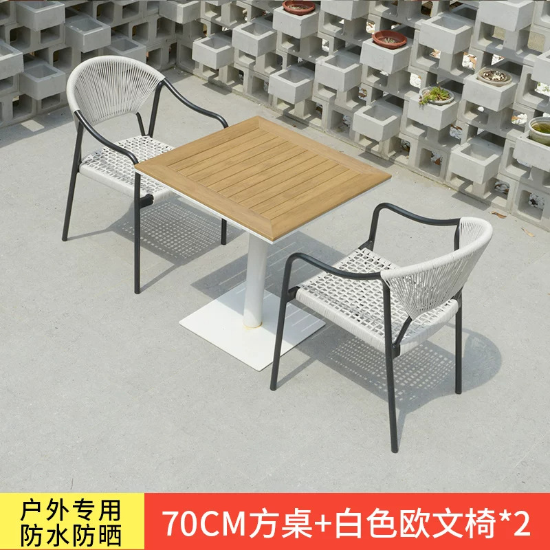 Mesa y silla de patio al aire libre, terraza de jardín de caña, balcón, mesa y silla de caña casuales, combinación de mesa y silla al aire libre