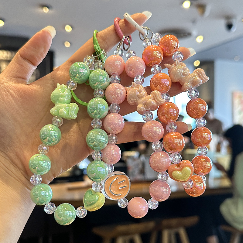 Creative Cute Cartoon Unicorn Beaded Key Chain Colorful Car Key Chain Pendant Acrylic Mobile Phone Chain