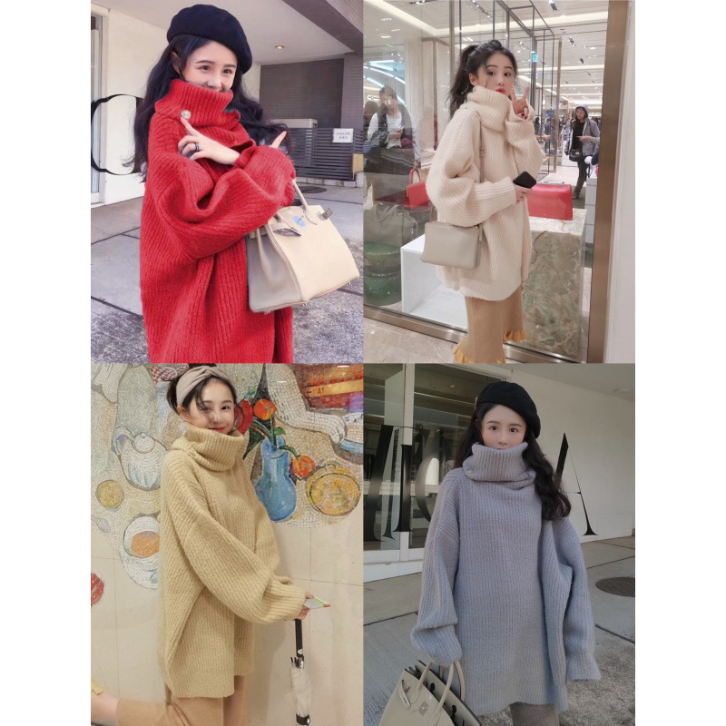 韩国东大门新款精品高领毛衣套头绒布通勤加厚长袖针织衫女装宽松