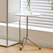 中古风樱桃木不锈钢圆形茶几简约网红迷你床头桌几客厅卧室ins风