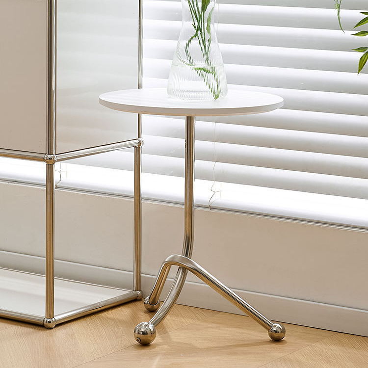 中古风樱桃木不锈钢圆形茶几简约网红迷你床头桌几客厅卧室ins风