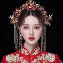 2025新款金红色秀禾头饰新娘凤冠秀和服配饰中式婚礼秀禾服古装发