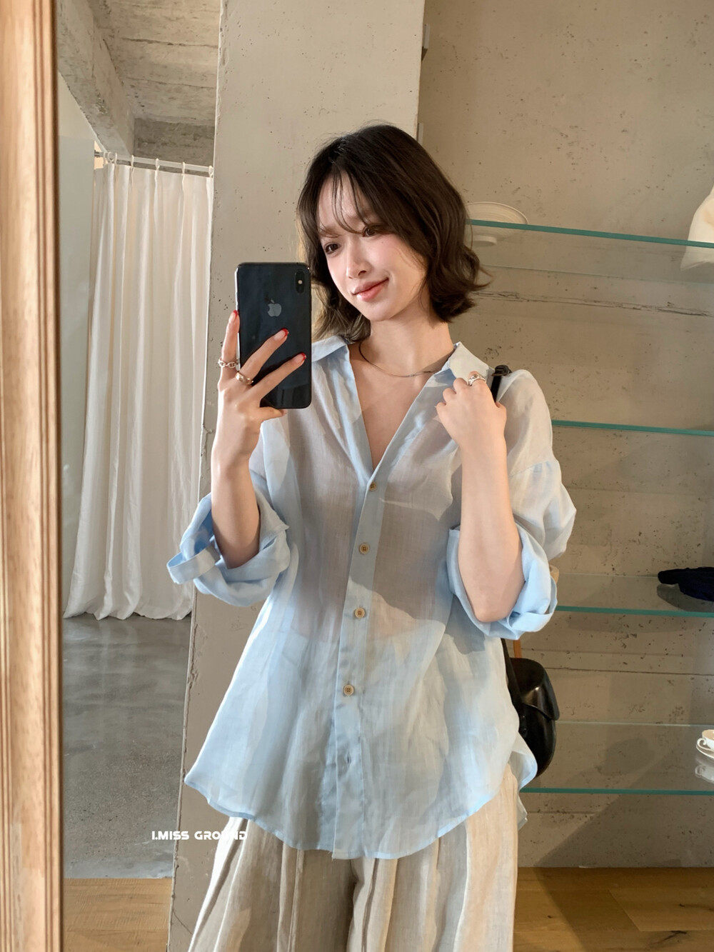 Áo sơ mi nữ linen tay dài cổ bẻ dáng rộng phong cách Hàn Quốc — xanh đậm, màu sắc, trắng ngà, xanh Hàn chi tiết 14