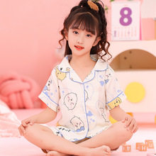 2025春夏季新款薄款儿童睡衣短袖云朵棉翻领女童空调家居服8-L码