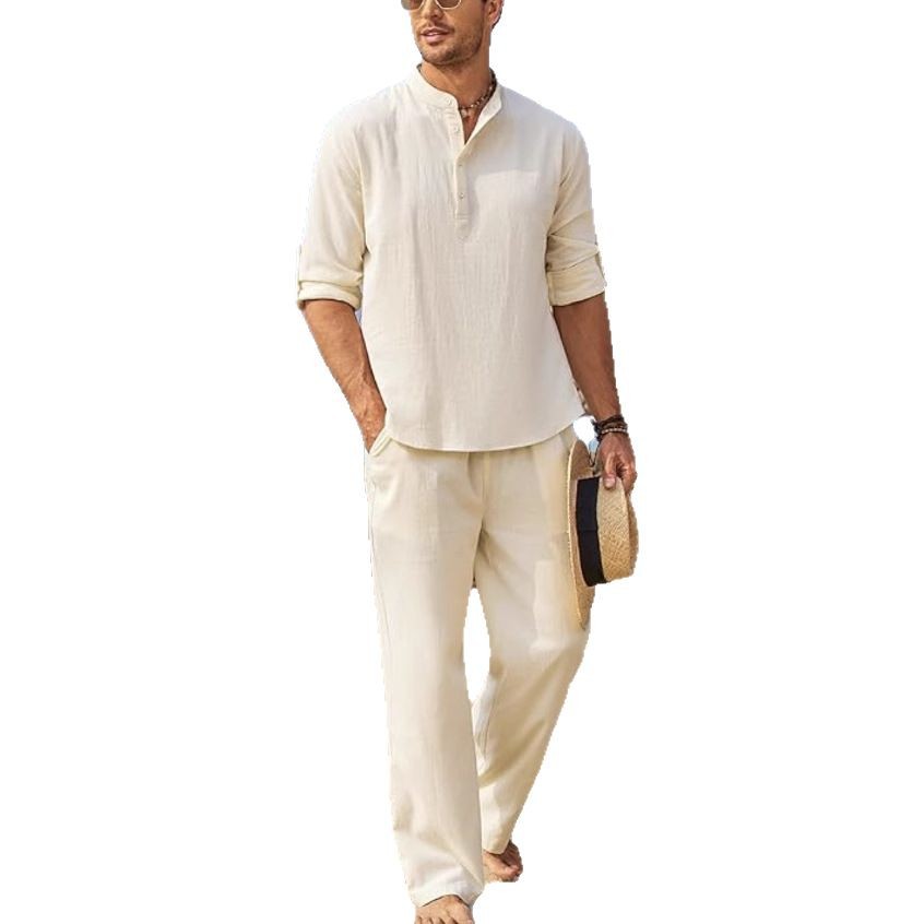 2025 primavera y otoño nuevos productos de comercio exterior Amazon hombre de color sólido camiseta casual de mangas largas camiseta pantalones largos