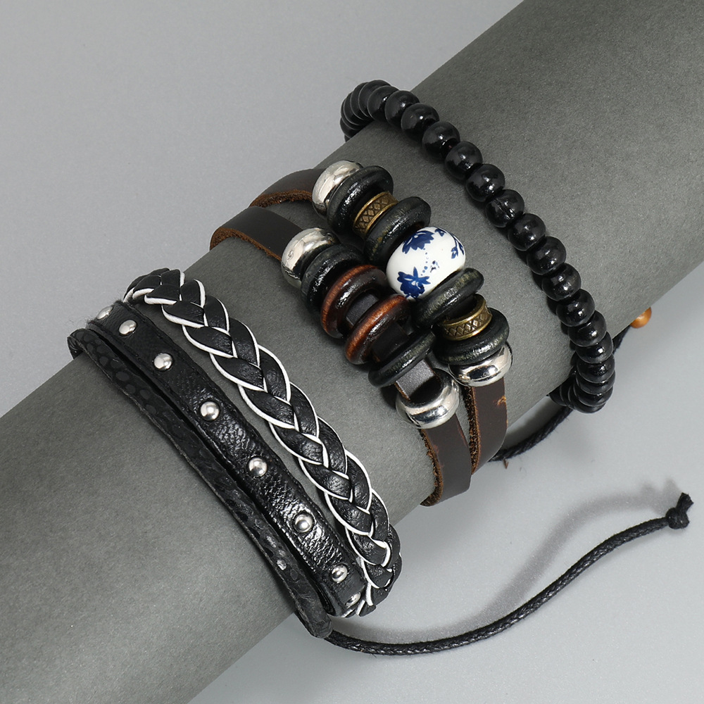 Hip-Hop Geometric Pu Leather Knitting Unisex Bracelets