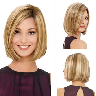 European and American Foreign trade hot sale Ruili golden wave head women's short hair wig women's short straight hair chemical fiber high temperature silk wig