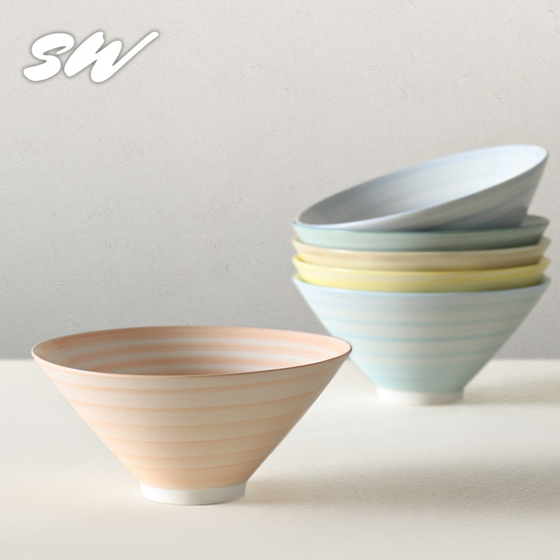 Sanwu Ceramic Conical Noodle Bowl for Home Use, Dopamine Ramen Bowl, Rice Bowl, Handmade Dessert Bowl, Soup Bowl, Japanese Tableware