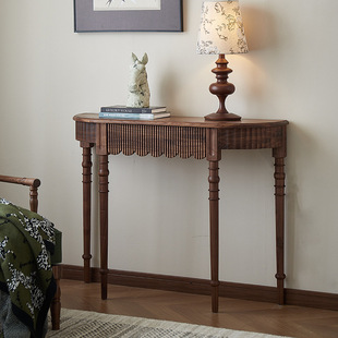 North American Black Walnut Solid Wood American-style Semi-round Entrance Table Cherry Wood Multi-function French Corridor Wall Entrance Table