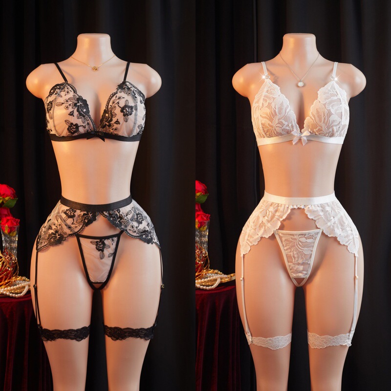 2026 Spring/Summer New Cross-Border Trade European and American Lace Mesh Sexy See-Through Open-Crotch Two-Piece Lingerie Set Factory 2026 Spring/Summer New Cross-Border Trade European and American Lace Mesh Sexy See-Through Open-Crotch Two-Piece Lingerie Set Factory