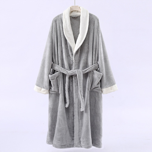 New style nano velvet women's nightdress, coral velvet bathrobe, long lapel, pure color simple home wear, can be worn outside