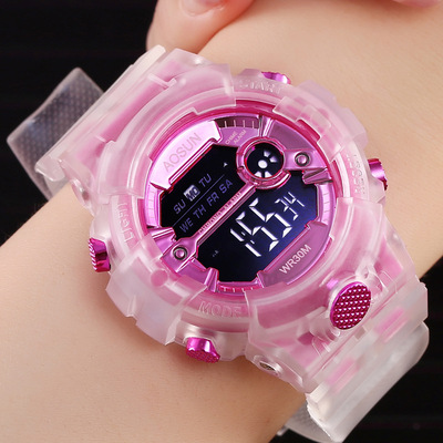 ins Net Red Explosive money unicorn motion Electronic watches waterproof Matcha Green men and women transparent student led watch