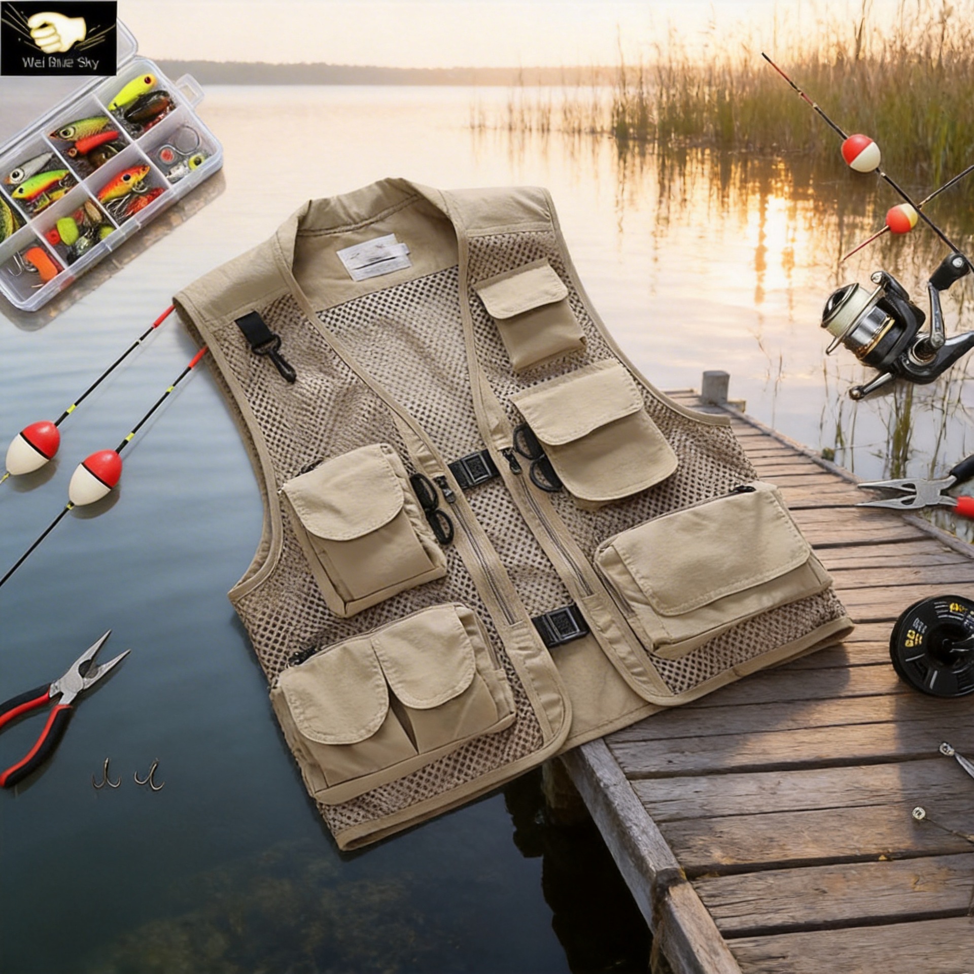 Waterproof, breathable, multi-pocket waterproof work vest, tactical men's multi-pocket tool fishing net fishing vest workwear