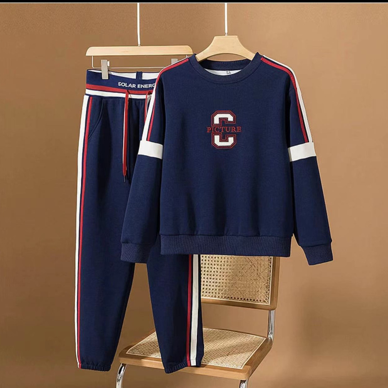 2022 Autumn and Winter Fashion Loose Slimming Look Sweatshirt and Sweatpants Sports Two-piece Set # Original Screw Embroidery