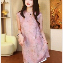 粉色旗袍改良年轻款少女高级感新中式国风女装2025新款连衣裙子夏