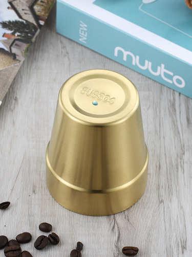 Korean Style 304 Stainless Steel Double Layer Gold Water Cup BBQ Ribs Restaurant Beer Cup Beverage Cup Dining Cup