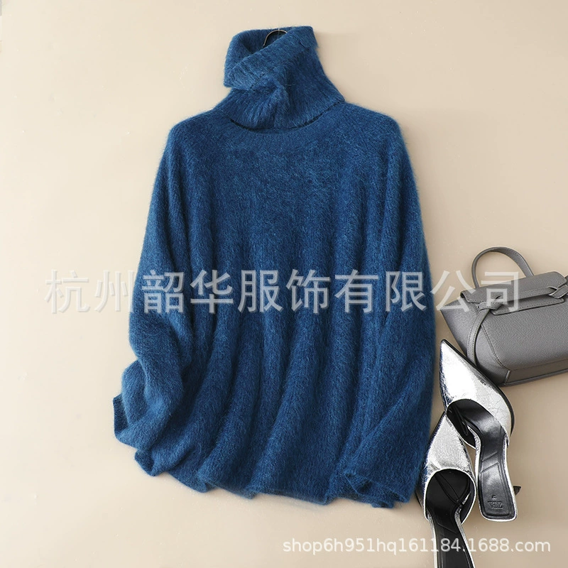 Съемный свитер из кашемира с начесом, новый стиль 2025 года, 26 нитей, двухслойный, с круглым вырезом, свободного кроя, вязаный свитер с высоким воротом, прямой крой.