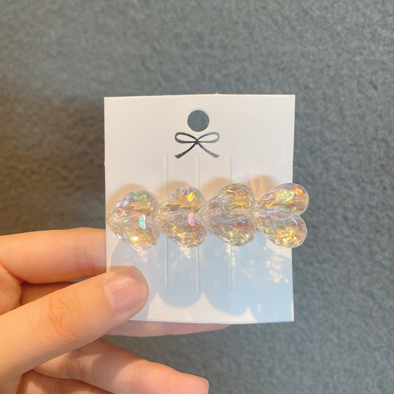 12g Weight Headwear Classification Festival Occasion Heart Pattern Women'S Gender Korean Laser Transparent Ice Cube Hairpin 9