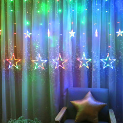 跨境款LED星月窗簾燈臥室裝飾串燈大小星星插電聖誕節日布置掛燈