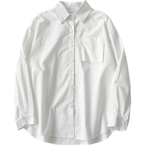 Women's Loosefit White Collared Shirt, Korean Style, Hong Kong Style, Retro Long Sleeve Outerwear, Women's New Design