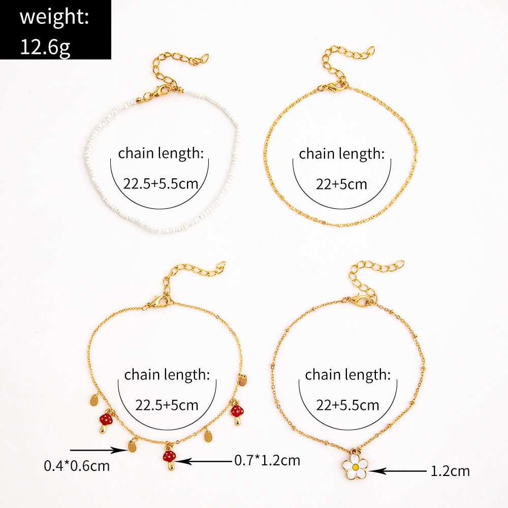 European and American new simple mushroom small pendant white flower pendant four-piece anklet
