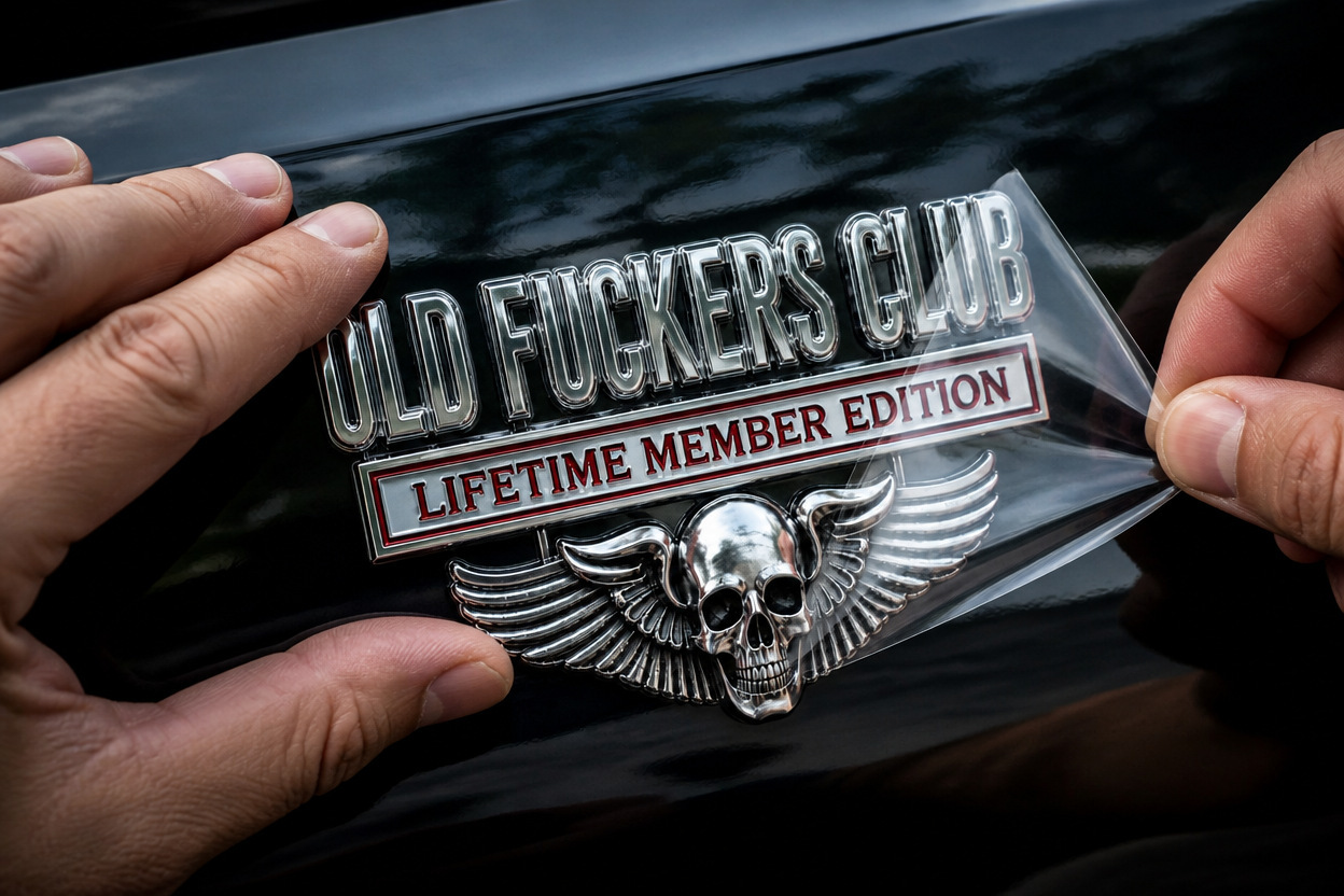 Manufacturer wholesale cross-border new popular product oldfuckersclub skull zinc alloy metal modified car body sticker