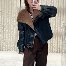 2025冬季新品女装时尚百搭皮革拼接毛领短款羽绒服外套MBE4EIN034