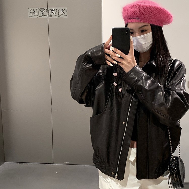 'Wear Tiancai'Casual Retro Vegetable Tanned Goatskin Genuine Leather Jacket for Women Loose Large Size Live Broadcast