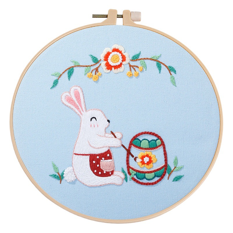 Original nuevo hecho a mano DIY Kit de bordado material paquete Arco Iris conejo Pascua huevo costura traje