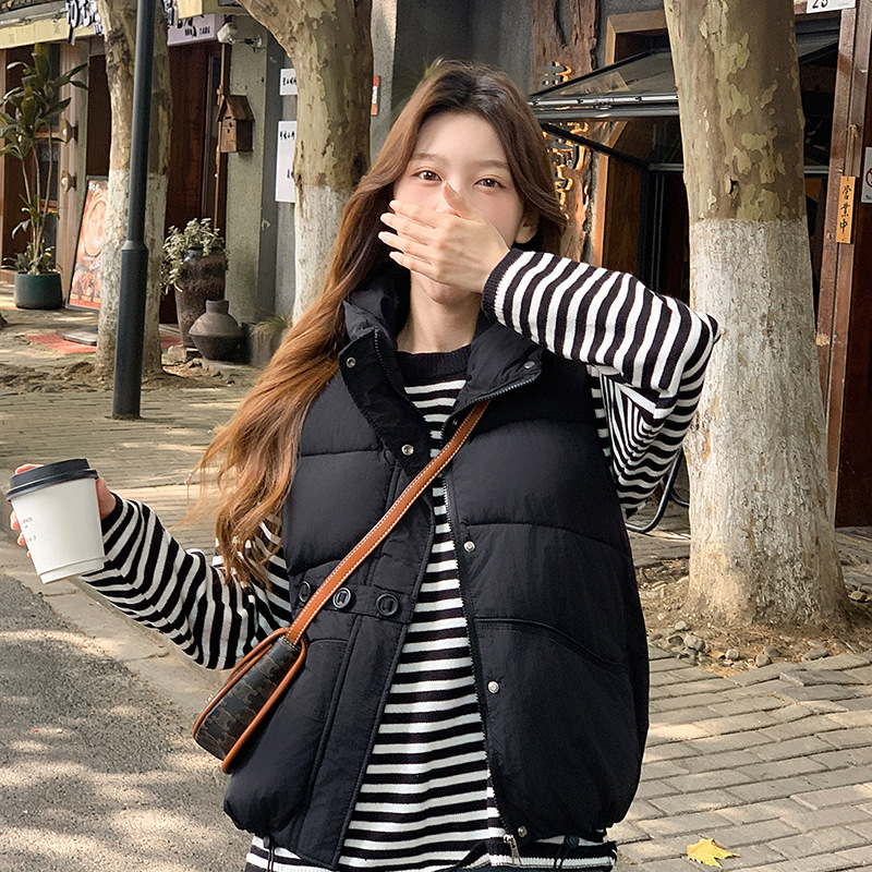 2025 otoño y invierno nuevo chaleco de algodón de pluma estilo femenino coreano de estilo universal chaleco casual de hombro vertical chaqueta de clip de caballo image 6
