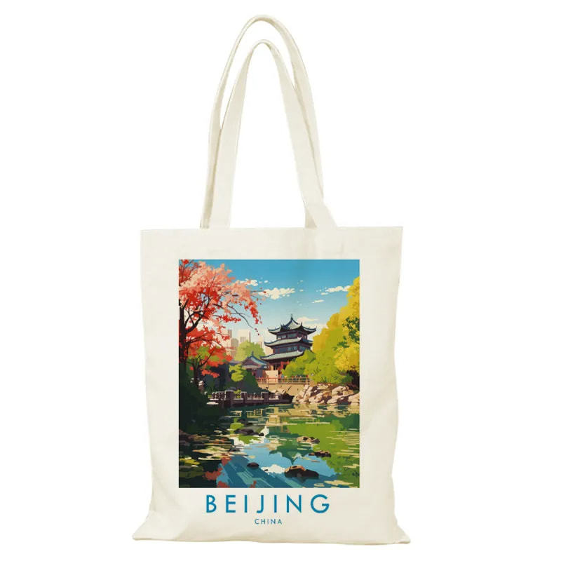 Bolsa de lienzo de Beijing, bolsa de lienzo de la ciudad, bolsas de lienzo para dibujar, bolsas de compras ecológicas de gran capacidad personalizadas