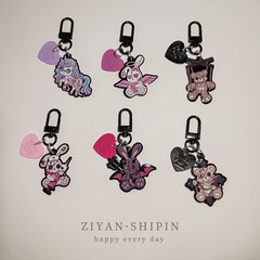 Finished keychain double-sided embossed dark bear rabbit unicorn pendant DIY metal heart-shaped sheet packaging decoration