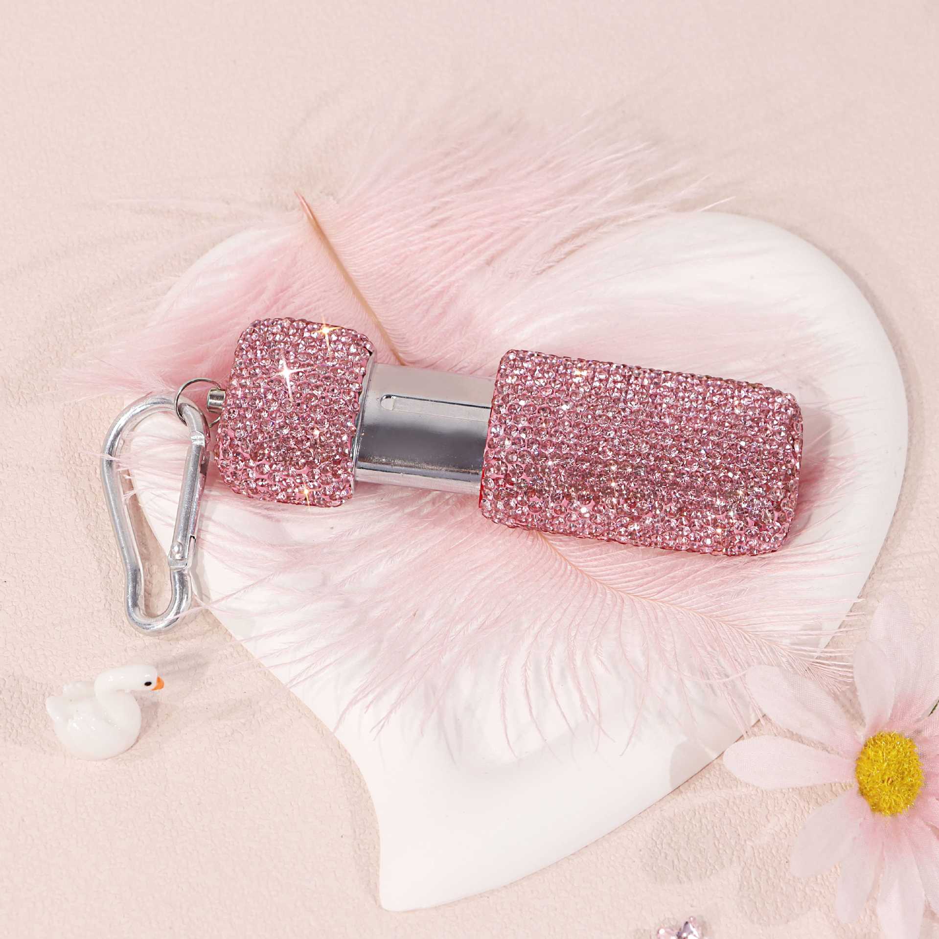 Cross-Border Hot-Selling Rhinestone-Encrusted Ashtray, Exquisite Full-Diamond Anti-Fly Ash Stainless Steel Creative Diamond-Encrusted Car Ashtray with Lid