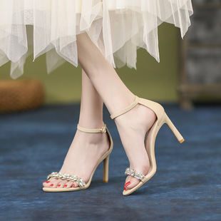2025 New Spring and Summer Fashion Rhinestone Strap Sandals European and American Sexy Women's Shoes Fairy Style Stiletto High Heels