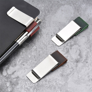 Factory Direct Retro Brass Stationery Book Pen Set Leather Folder Pen Clip Metal Ledger Pen Clip Wallet