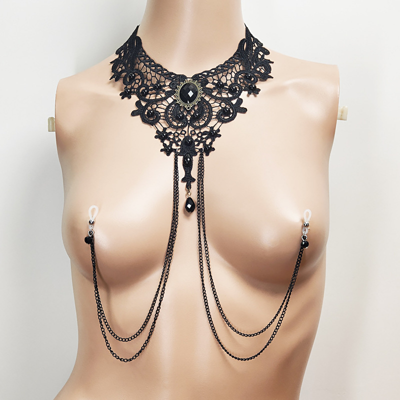 Europe and the United States cross-border lace breast chain fun breast ring tassel necklace chest chain body chain summer nipple chain corset chain Europe and the United States cross-border lace breast chain fun breast ring tassel necklace chest chain body chain summer nipple chain corset chain