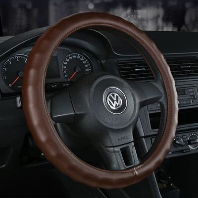 Wear-Resistant Cowhide Car Steering Wheel – Steering wheel cover - wave-pattern-brown-round-circle-38cm