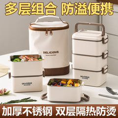 食品グレードの正方形のステンレス鋼の断熱ランチボックス、蓋付き、オフィスワーカーの食事トレイ、食堂の学生コンパートメント、ポータブルランチボックス