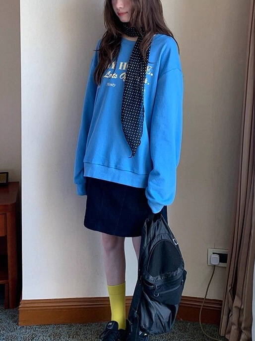 美式慵懒chic圆领休闲百搭字母印花卫衣春秋女宽松套头上衣|undefined