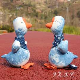 云南民族风特色蓝染布艺动物 扎染布艺翅膀呆头鹅摆件
